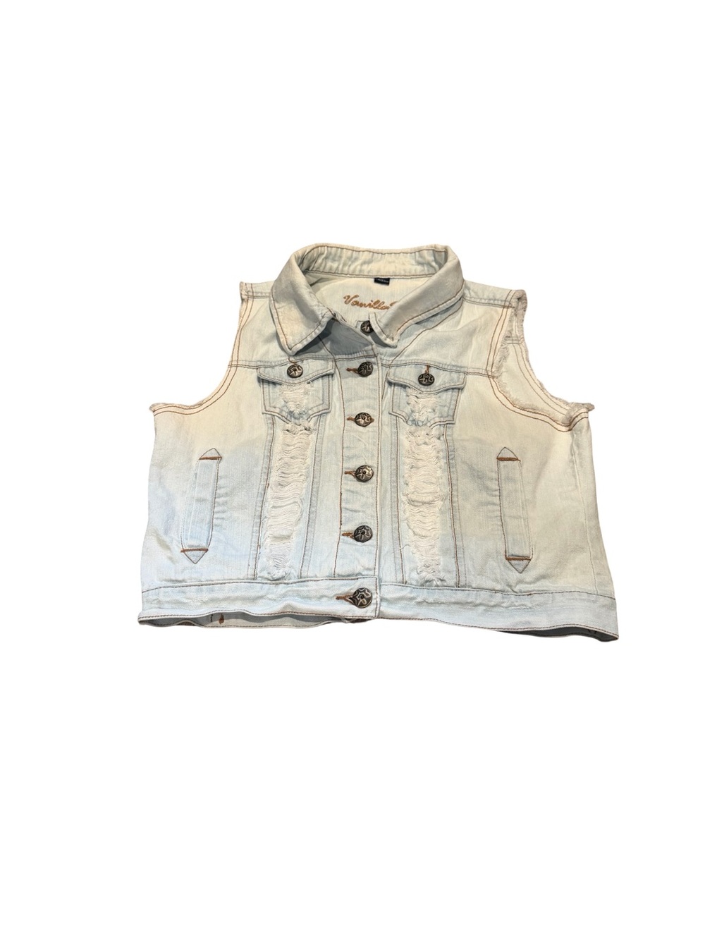 Y2K Vanilla Star Light Blue Denim Vest